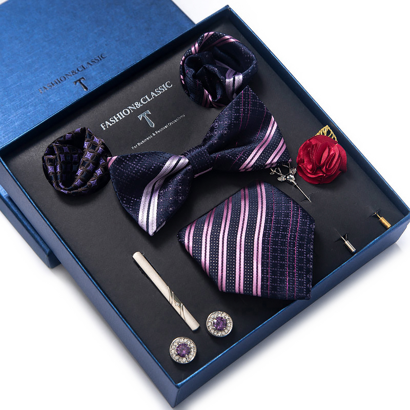 Neck Tie Set Box - Tatil Hediyesi Kravat Mendil Cep Kareler
